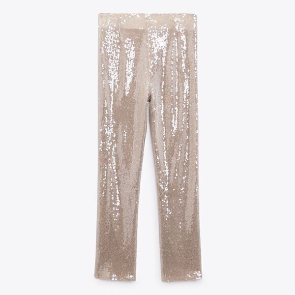 ZARA SEQUIN CROPPED PANTS - Picture 6 of 7